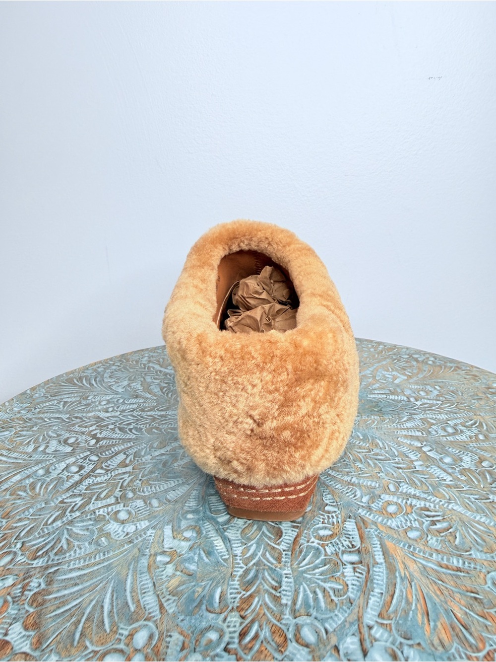 NWT! Antelope terracotta brown suede wedge mules with faux fur Size 38 - Picture 6 of 13